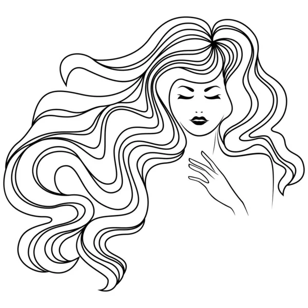 Stylized Fashion Woman Long Luxuriant Hair Flow Closed Eyes Vector — Stock Vector