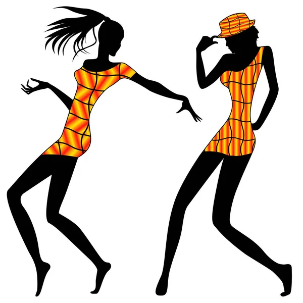 Dançando Meninas Modernas Atraente Expressivo Esbeltas Mulheres Jovens Roupas Amarelas — Vetor de Stock