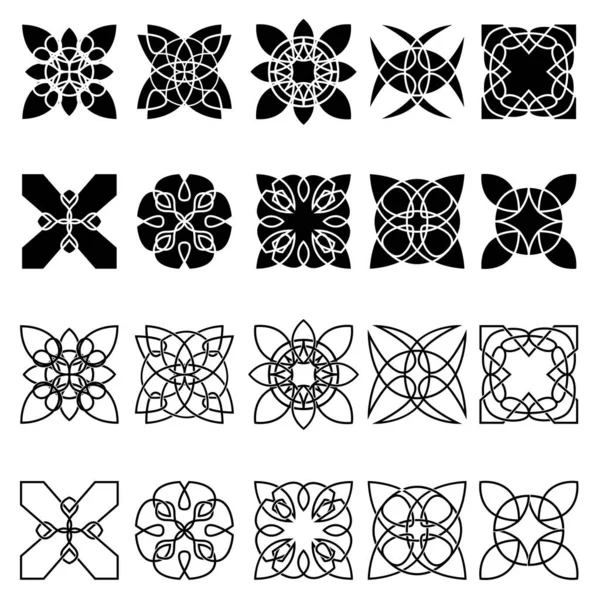 Set Twenty Abstract Shapes Black Silhouettes White Background Vector Elements — Stock Vector