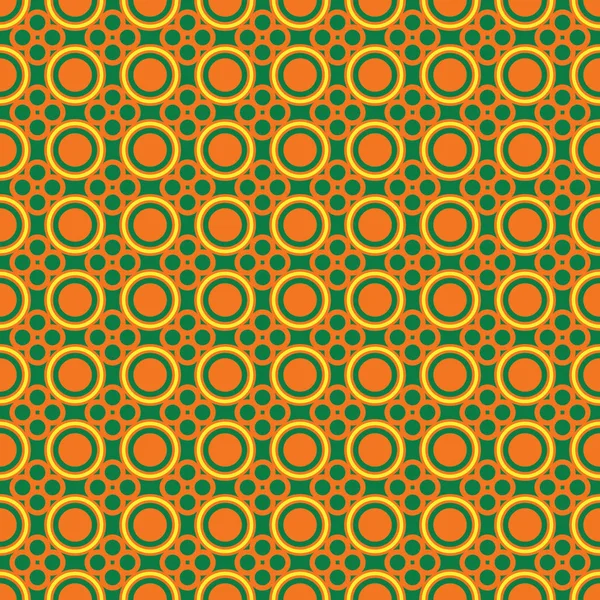 Bezproblémové Jednoduché Vektorové Vzorové Osazené Kruhovými Prvky Barvách Zelené Oranžové — Stockový vektor