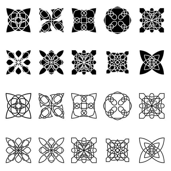 Set Twenty Black Abstract Pattern Shapes White Background Hand Drawing — Stock Vector