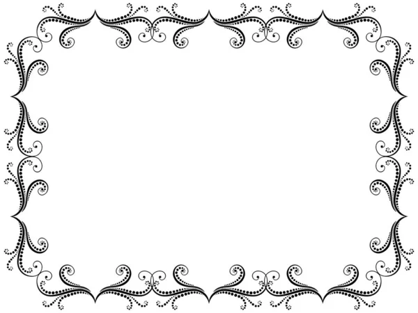 Carte Vœux Avec Cadre Fleuri Noir Tourbillonnant Sur Fond Blanc — Image vectorielle