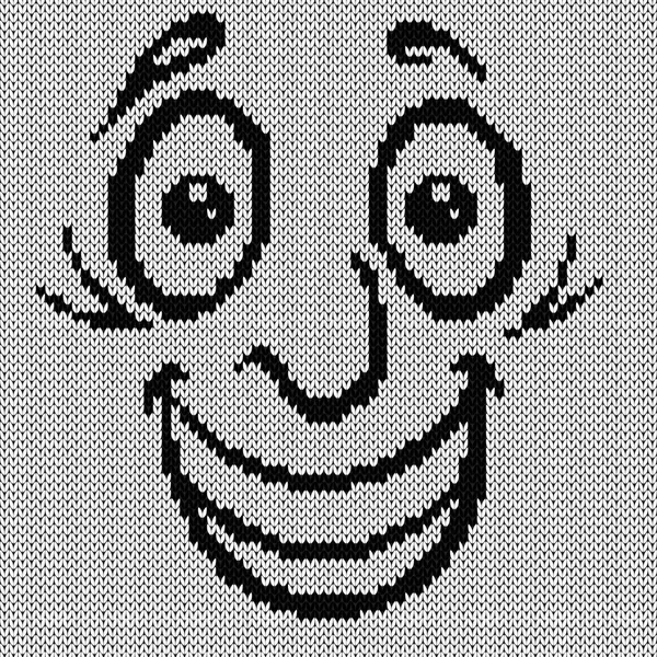 Contour Noir Grimaces Joyeux Drôles Sur Fond Blanc Tricot Motif — Image vectorielle