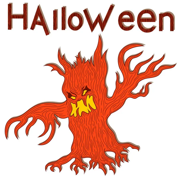Cadılar Bayramı Agresif Bükülmüş Ağaç Dalları Bir Kırmızı Sarı Renklerde — Stok Vektör