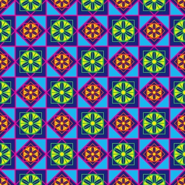 Patrón Vectorial Geométrico Multicolor Sin Costura Con Flores Estilizadas Líneas — Vector de stock