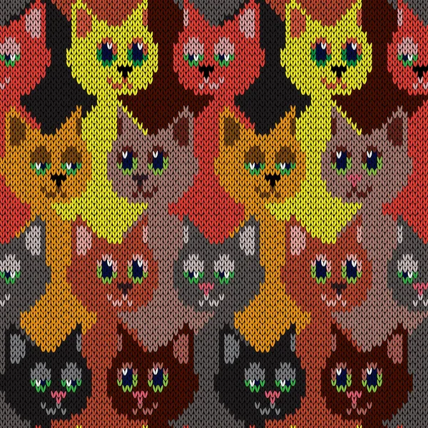 Mnoho Koček Zábavné Obličeje Pletení Dětské Bezešvé Vzor Jako Textilie — Stockový vektor