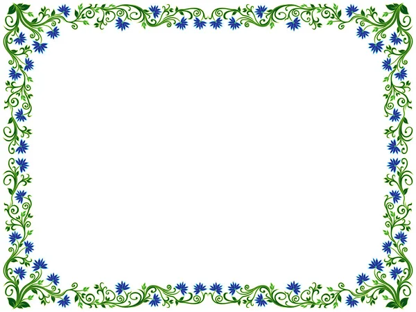 Ornamental Floral Frame Leaves Flowers Green Blue Hues Vector Illustration — Stock Vector