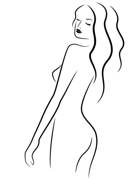 抽象性年轻优雅的女人摆半转 手绘矢量轮廓 — 图库矢量图片