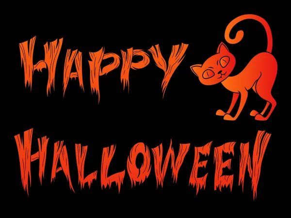 Helder Oranje Vectorillustratie Voor Halloween Met Enge Letters Kat Zwarte — Stockvector