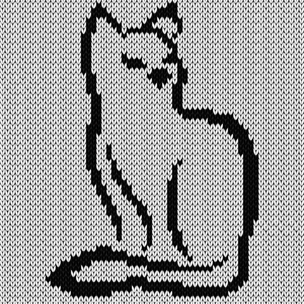 Contour Chat Noir Sur Blanc Tricot Motif Vectoriel Comme Une — Image vectorielle