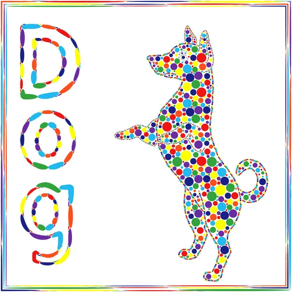 Staande Hond Gevuld Door Kleurrijke Cirkels Andere Details Vector Illustratie — Stockvector