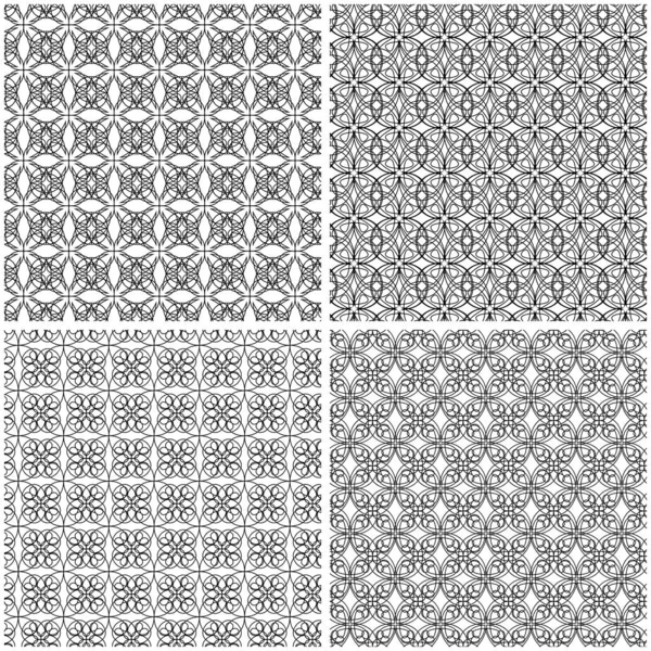 Set Four Abstract Seamless Grids Interlacing Black Lines White Background — Stock Vector