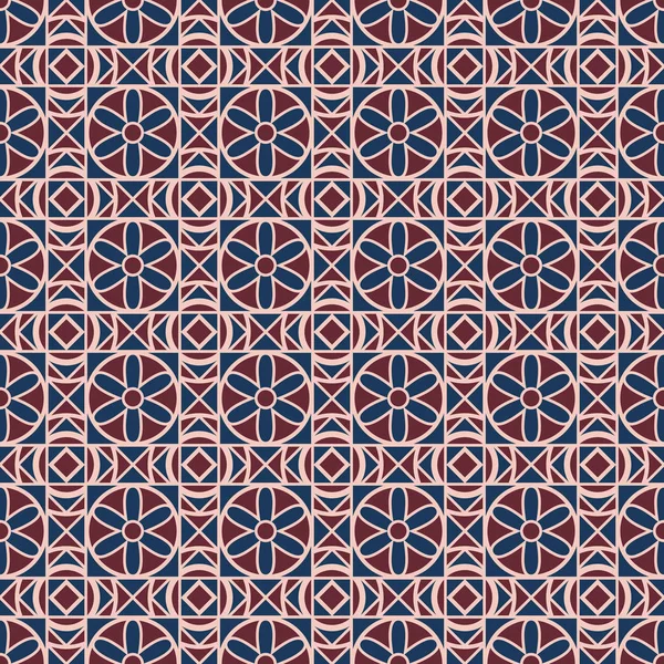 落ち着いた色様式化された花 線や円の幾何学的なシームレスなベクトル パターン — ストックベクタ