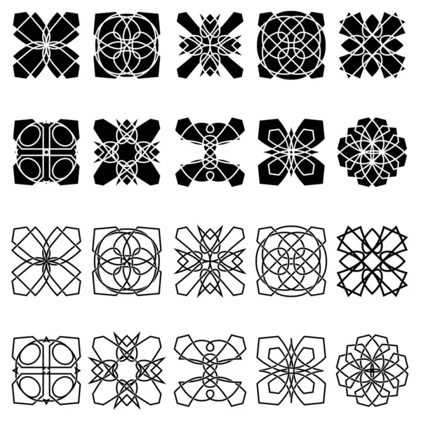 Set Twenty Vector Isolated Abstract Ornamental Shapes Black Elements Design — Stock Vector