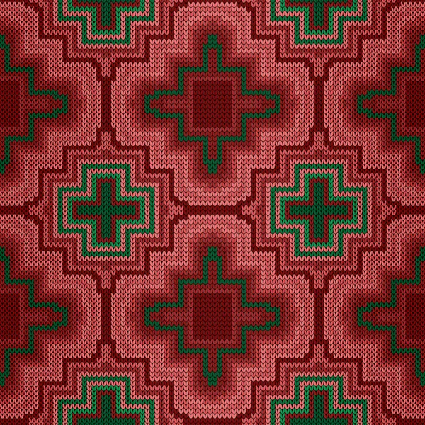 Вязание Бесшовного Орнамента Красных Зеленых Тонах Векторный Узор Текстура Ткани — стоковый вектор