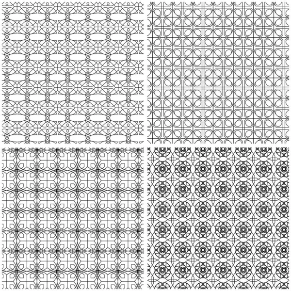 Cuatro Patrones Malla Sin Costura Abstracta Vectorial Con Líneas Negras — Archivo Imágenes Vectoriales