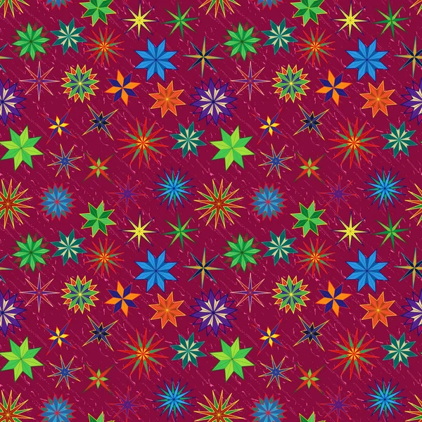 Brillante Patrón Estrellado Vector Sin Costuras Con Estrellas Estilizadas Multicolores — Vector de stock