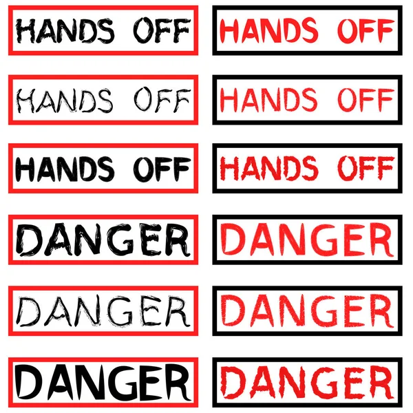 Set Various Types Danger Hand Inscriptions Vector Illustration — Stock Vector