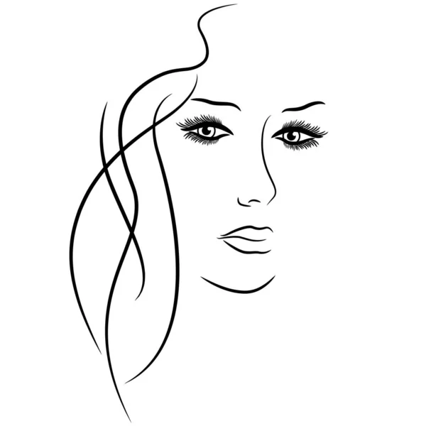 Cara Femenina Abstracta Con Ojos Detallados Dibujo Mano Contorno Vectorial — Vector de stock