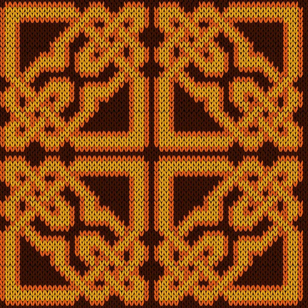 Orientalisches Reich Verziertes Nahtloses Strickvektormuster Gelben Orangen Und Braunen Farbtönen — Stockvektor