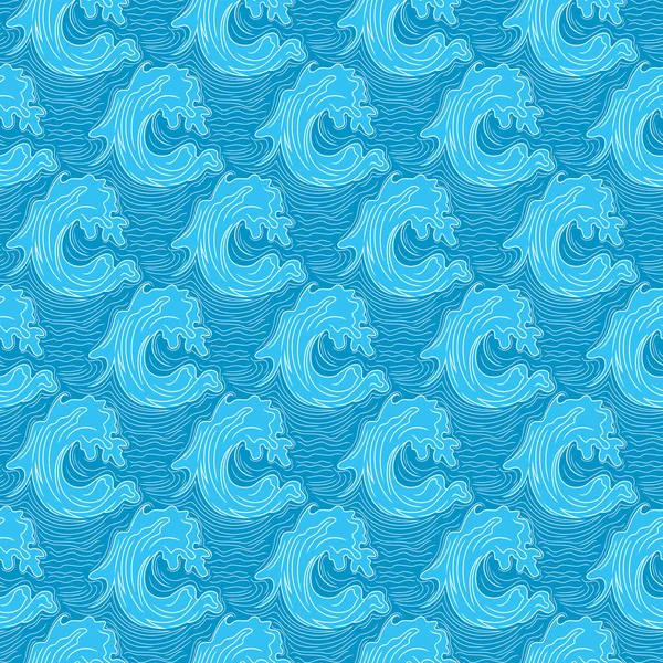 Kontrastní Mořské Vlny Modrém Pozadí Zdobené Bílými Čarami Vzor Bezešvé — Stockový vektor