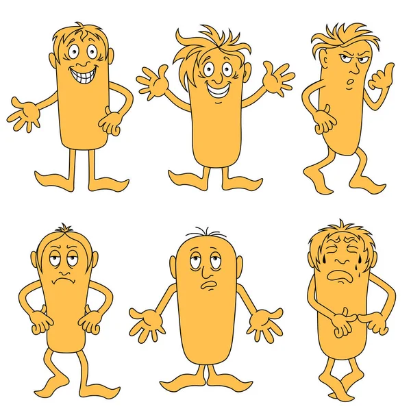 Set Six Funny Male Characters Various Grimaces Cartoon Vector Illustrations — Stock Vector