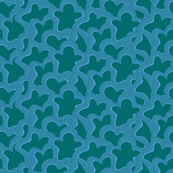 Abstrakte Wellige Kurven Blaue Farbe Auf Türkisfarbenem Hintergrund Kontinuierliches Vektormuster — Stockvektor
