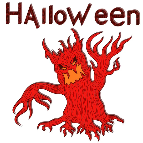 Halloween Aggressive Evil Tree Branches Hands Cartoon Vector Design Elements — Stock Vector