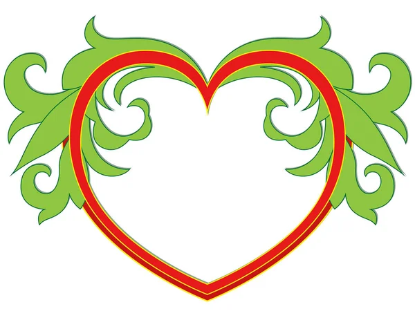 Valentine Vector Pattern Red Heart Green Floral Elements Isolated White — Stock Vector