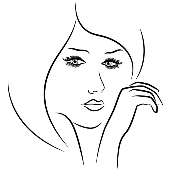女性面孔和手 向量轮廓在白色 — 图库矢量图片