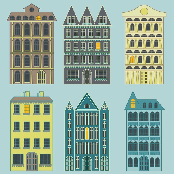 Conjunto de coloridos edificios de apartamentos de ciudad — Vector de stock