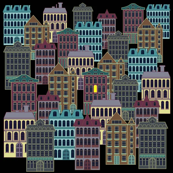 Paisaje nocturno con edificios de apartamentos — Vector de stock