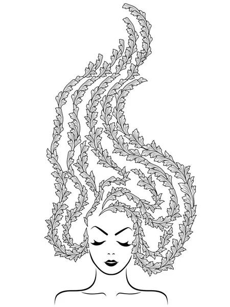 Очаровательная женщина с цветочными ветреными волосами — стоковый вектор