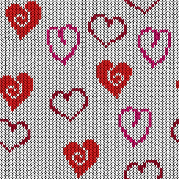 다양한 마음으로 발렌타인 데이에 대한 원활한 패턴을 뜨개질 — 스톡 벡터