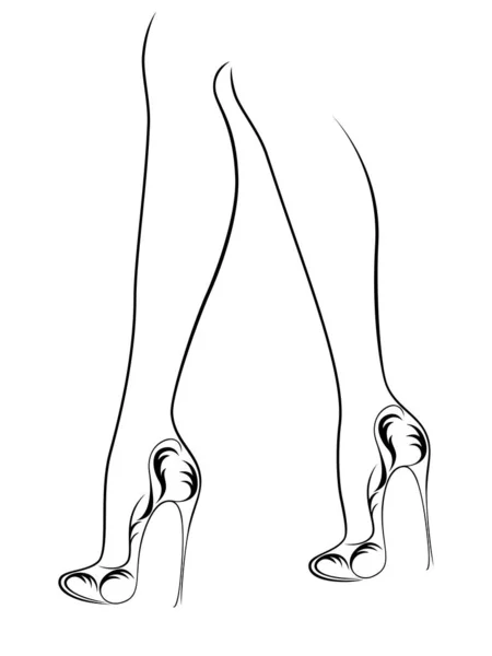 Graceful female feet in shoes with high heels — Stock Vector
