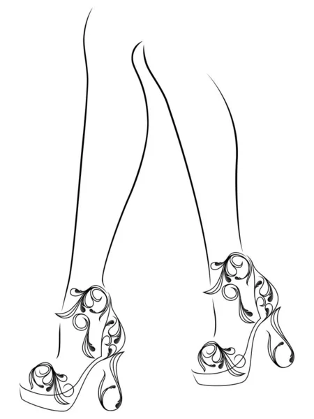 Eleganti piedi femminili in scarpe floreali — Vettoriale Stock
