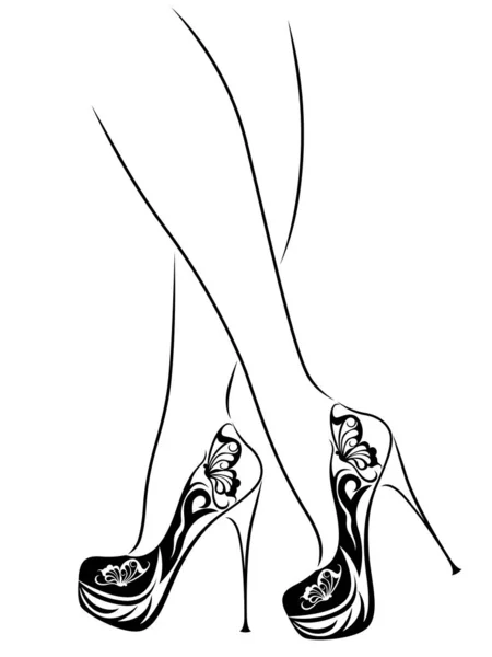 Graciösa kvinnors fötter i abstrakta skor — Stock vektor
