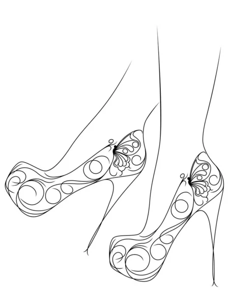 Gráciles pies de mujer en zapatos florales abstractos — Vector de stock