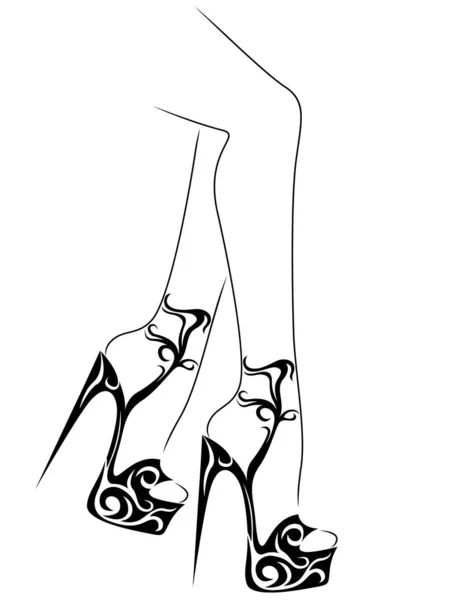 Gráciles pies de mujer en zapatos abstractos — Vector de stock