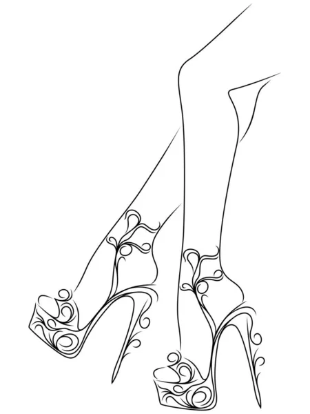 Graciösa kvinnliga fötter i skor med höga klackar — Stock vektor