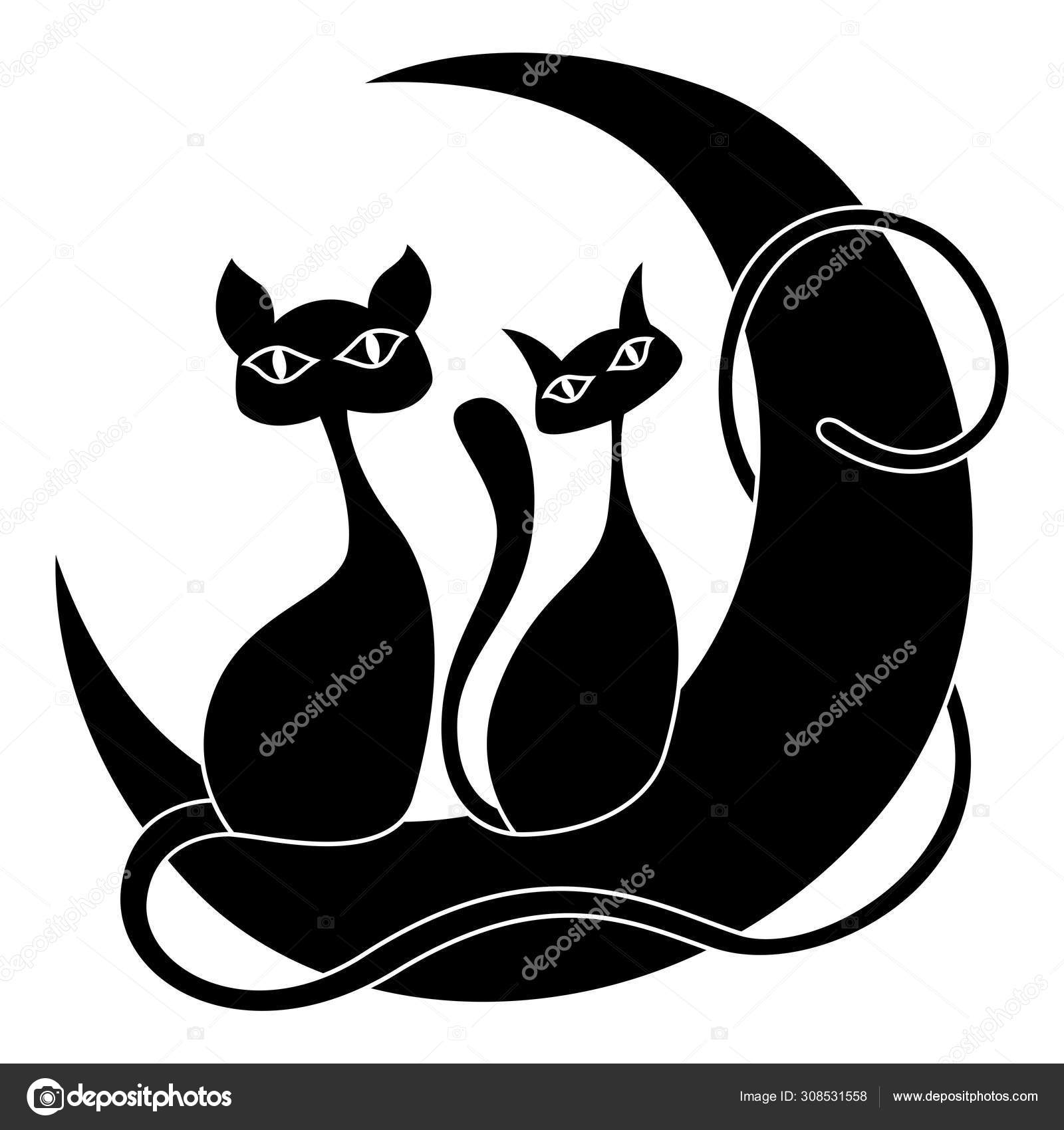 Silhouette of Two Cats with Tails Intertwined in Heart Shape