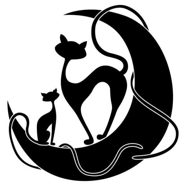 실루엣 의 고양이 과 고양이 에 달 — 스톡 벡터