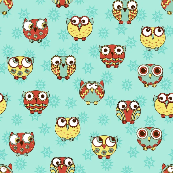 Seamless pattern with cartoon owls — Stock Vector