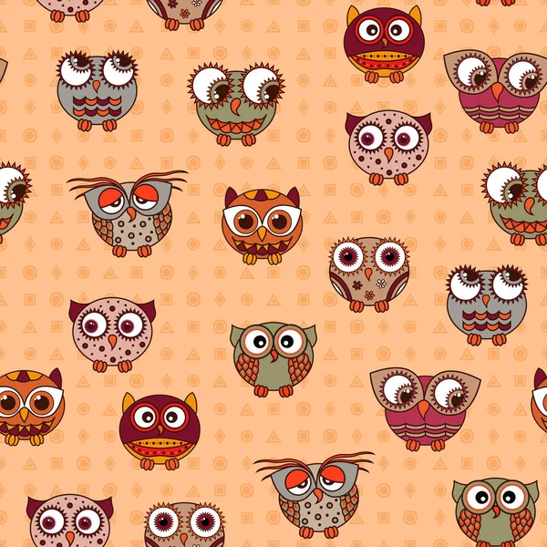 Seamless pattern with cartoon funny owls — Stock Vector