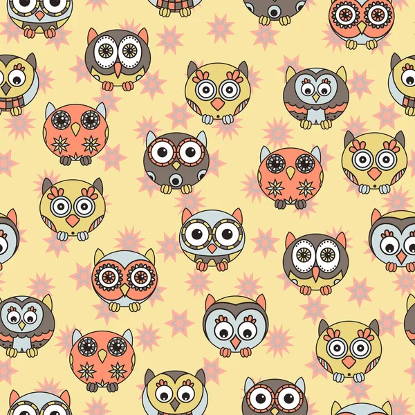 Seamless pattern with various owls — Stock Vector