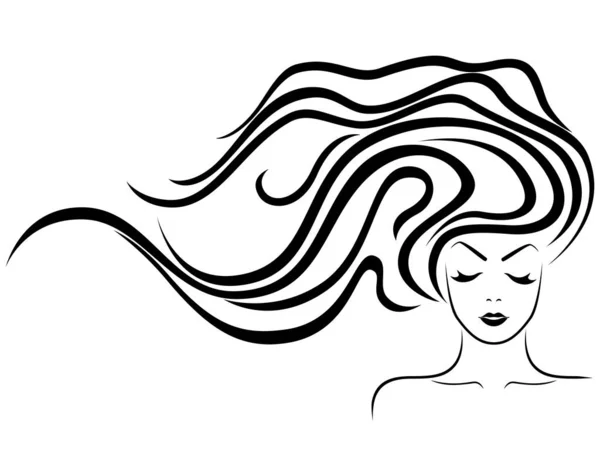 Dame mit sinnlichem Gesicht und Haaren im Flow — Stockvektor