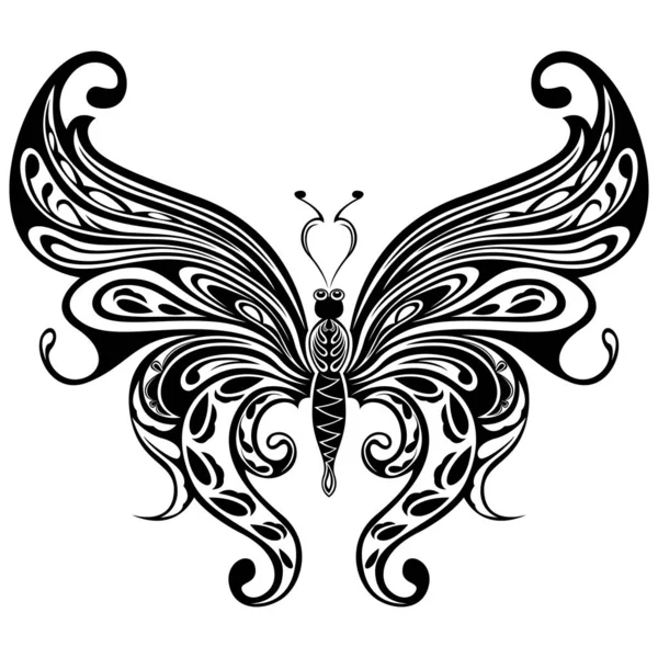 Papillon floral ornemental noir — Image vectorielle