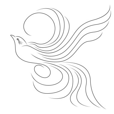 Beyaz arka planda izole edilmiş güzel uçan kuş resimlerinin siyah ana hatları