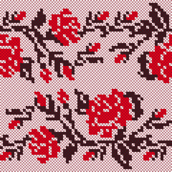 Этническая украинская бройдерия в черном, красном и белом цветах на светлом фоне, простая бесшовная векторная иллюстрация
