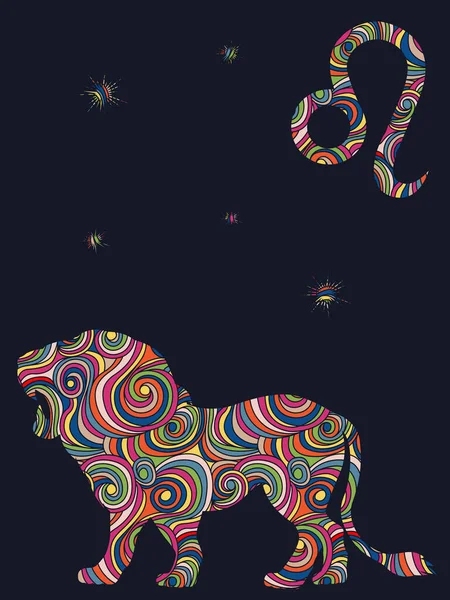 Знак Зодиака Лео Заполнен Красочными Приглушенными Волнистыми Фигурами Темно Сером — стоковый вектор